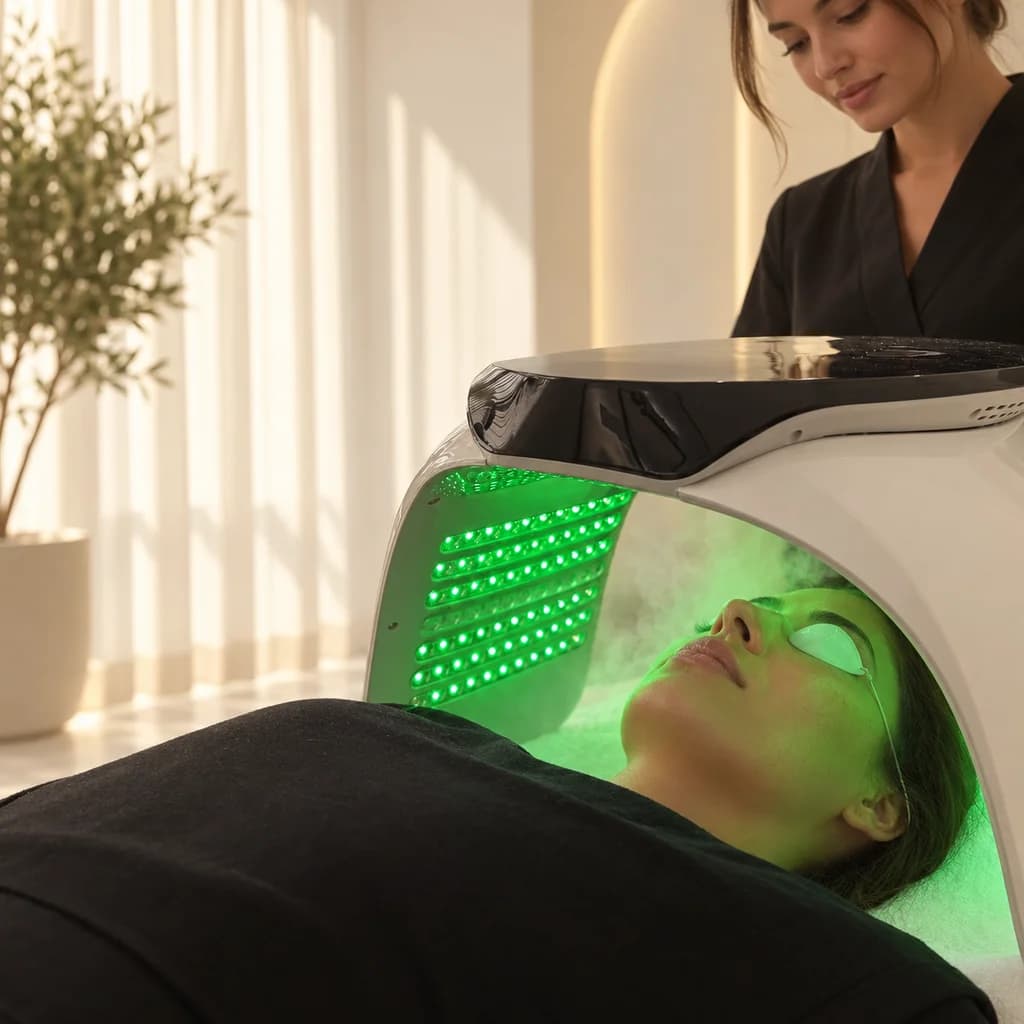 Green LED light for uneven skin tone and discoloration